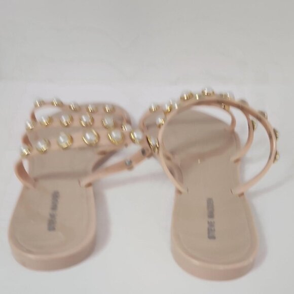 Steve Madden Women's Beige Strappy Flat Sandals Pearl Accents Open Toes, sz 8 - Picture 5 of 8